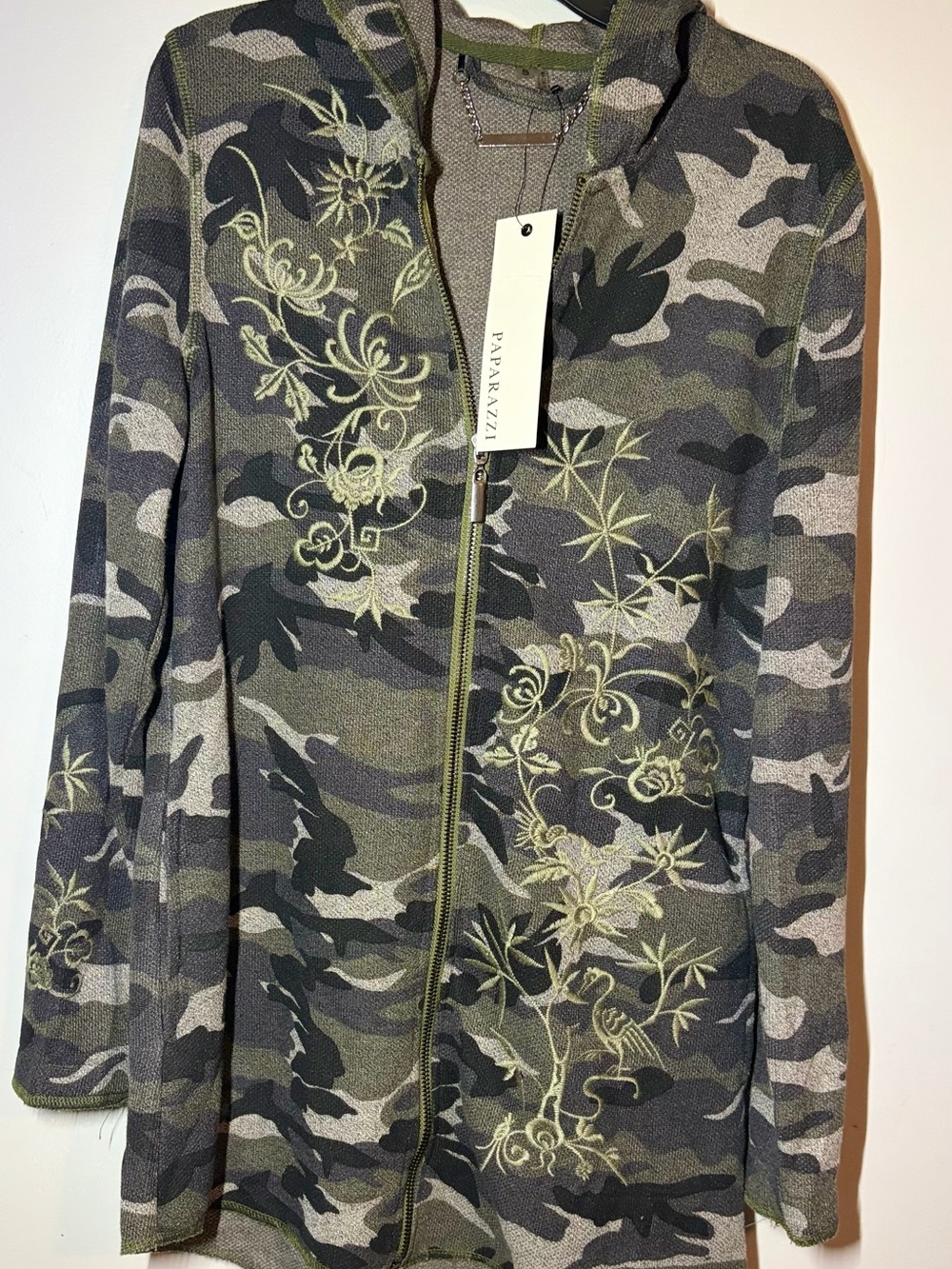 paparazzi Olive & Gray Camo Zip-Front Embroidered Utility Jacket